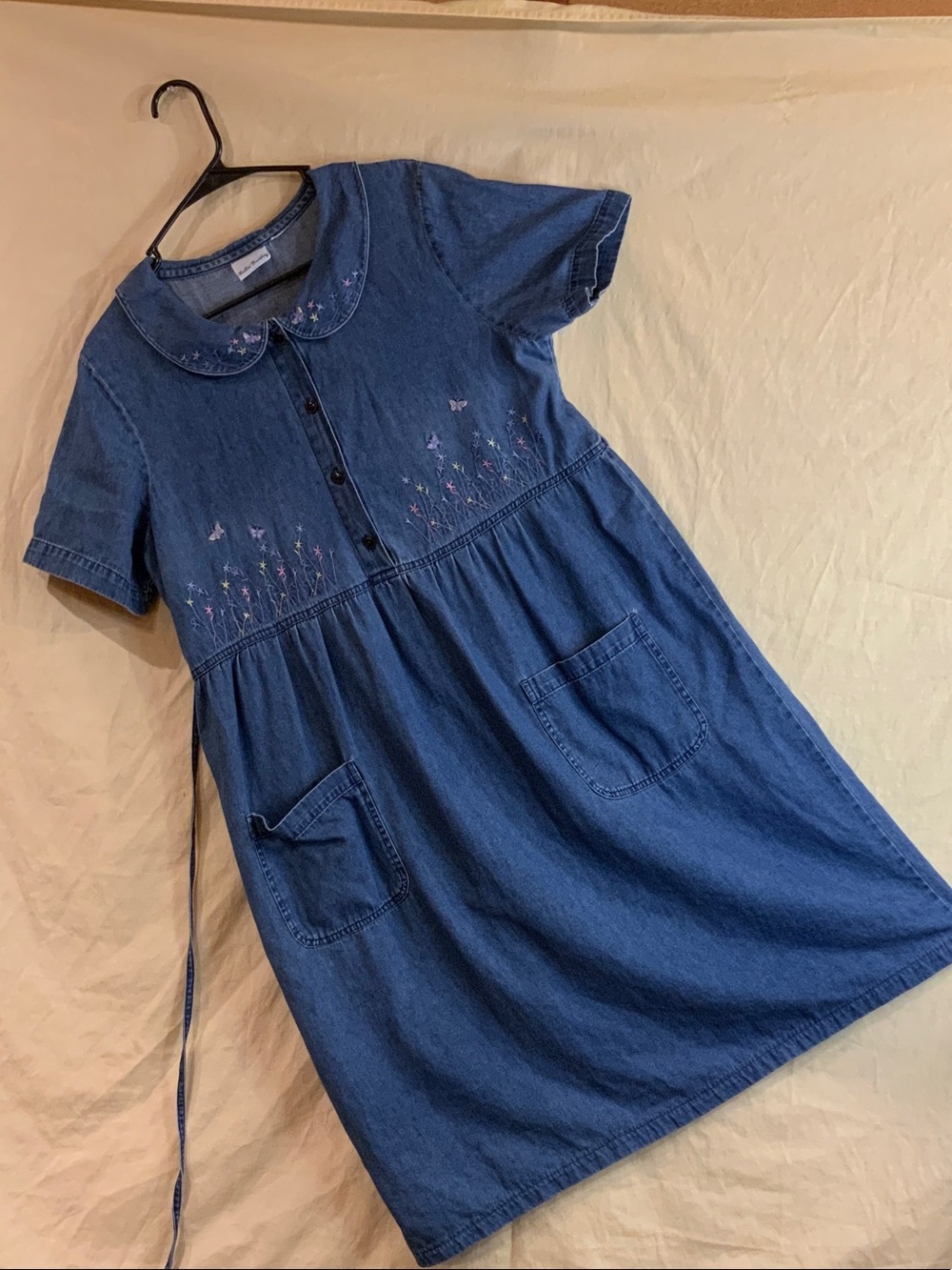 Bobbie Brooks Vintage Blue Denim Dress with Embroidered Florals